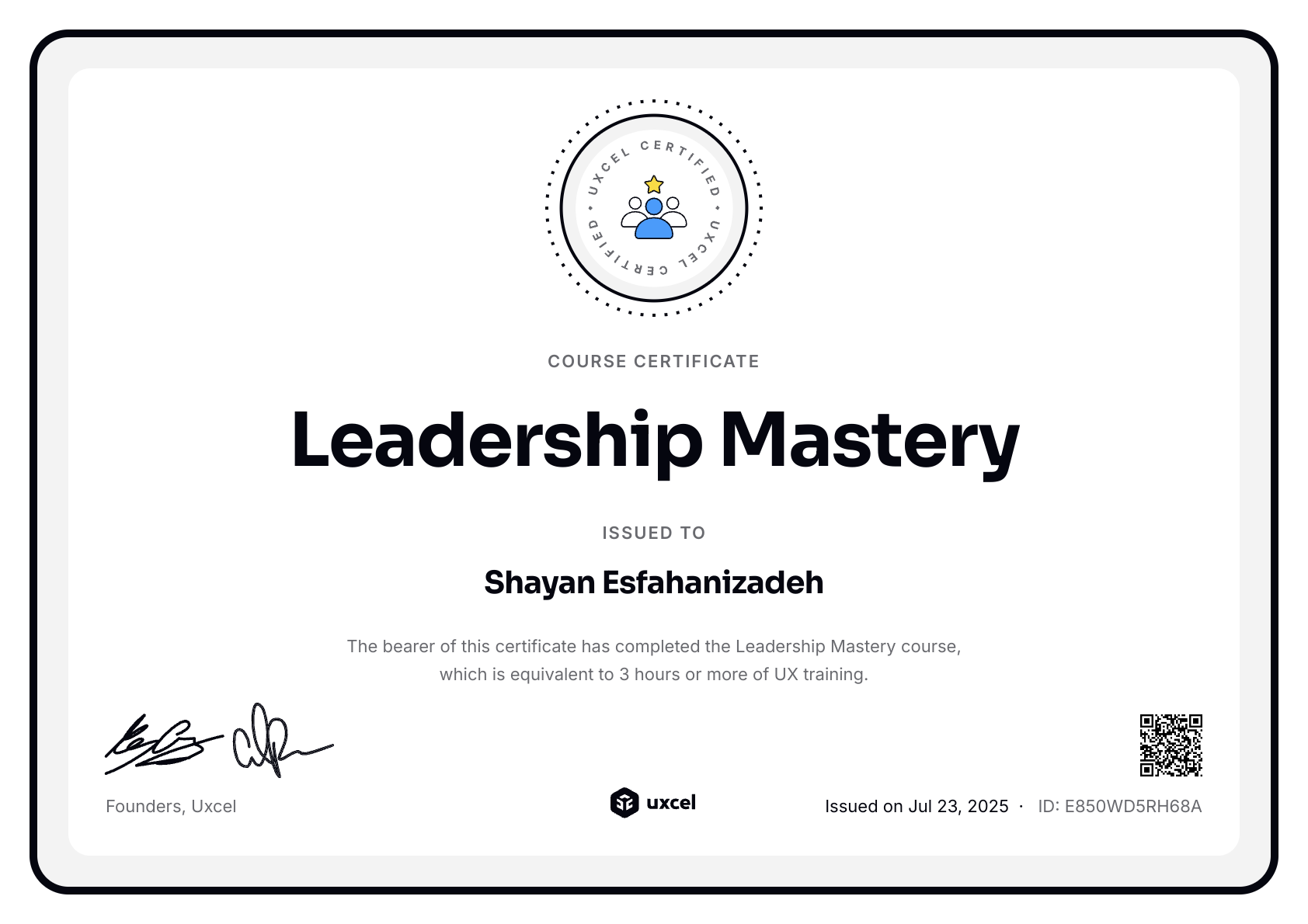 Shayan Esfahanizadeh's certificate